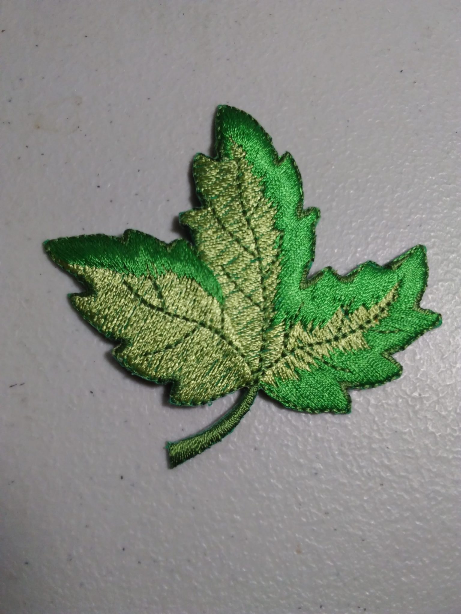 APP-L026 – 2 3/4″ Embroidered Green Leaf Applique – Will ship from