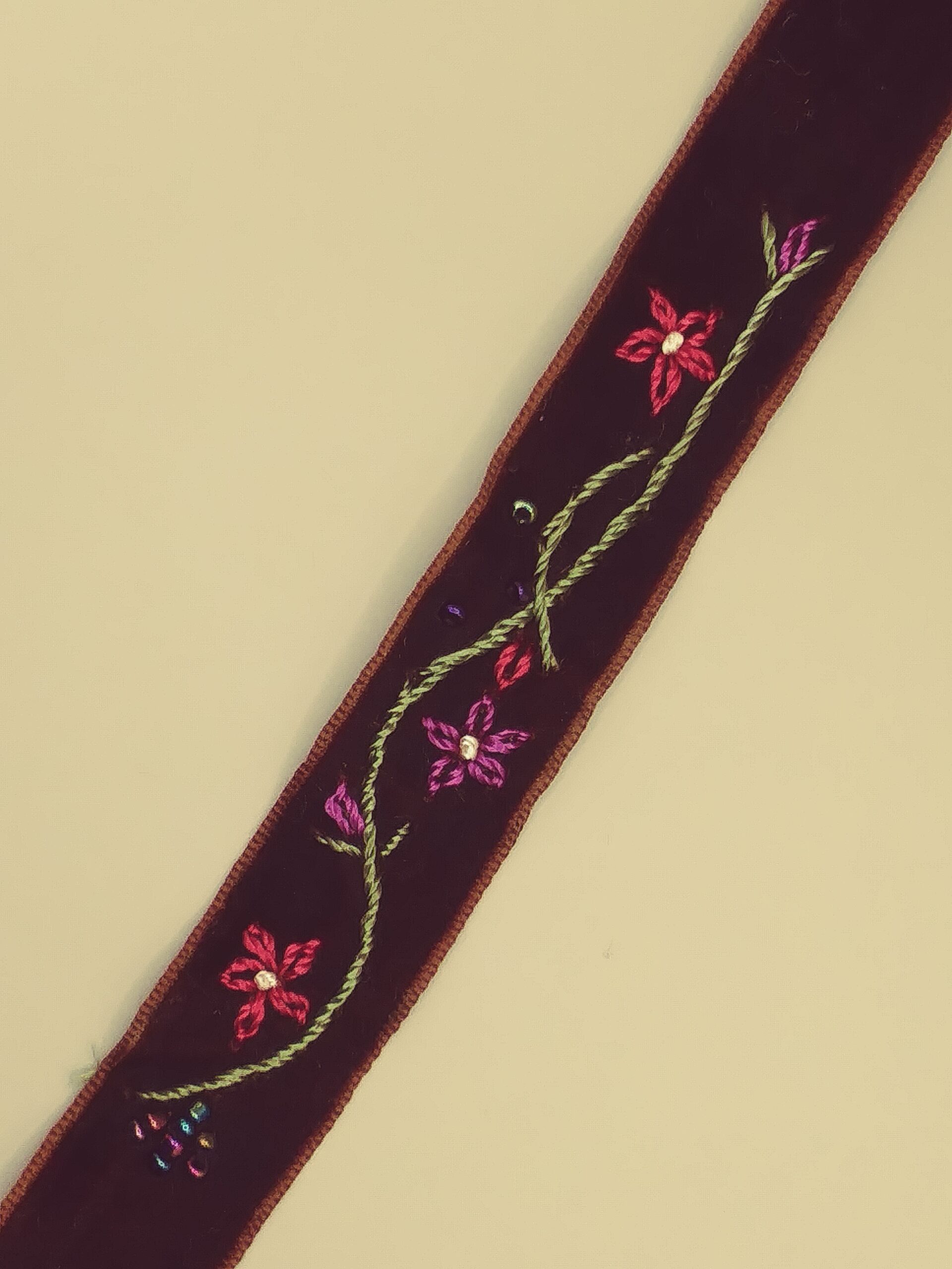 VVR -12280 – 3/4″ Beaded and Embroidered Brown Velvet Ribbon –